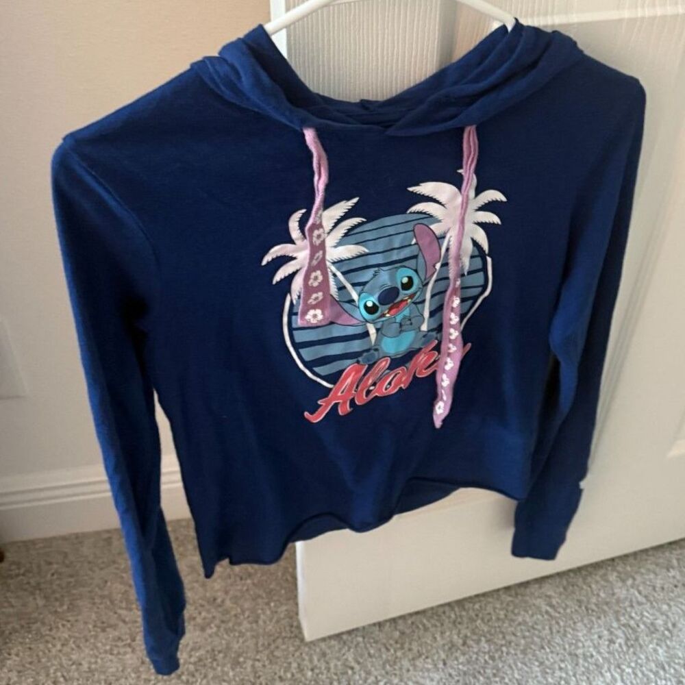 Blue Disney Lilo & Stitch Aloha Hooded Long Sleeve Tee Medium